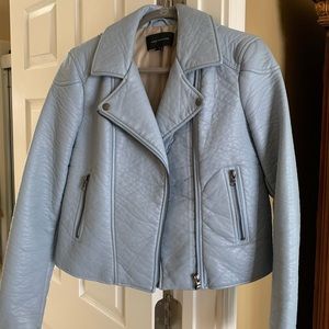 Ann Taylor Blue Faux Leather Moto Jacket